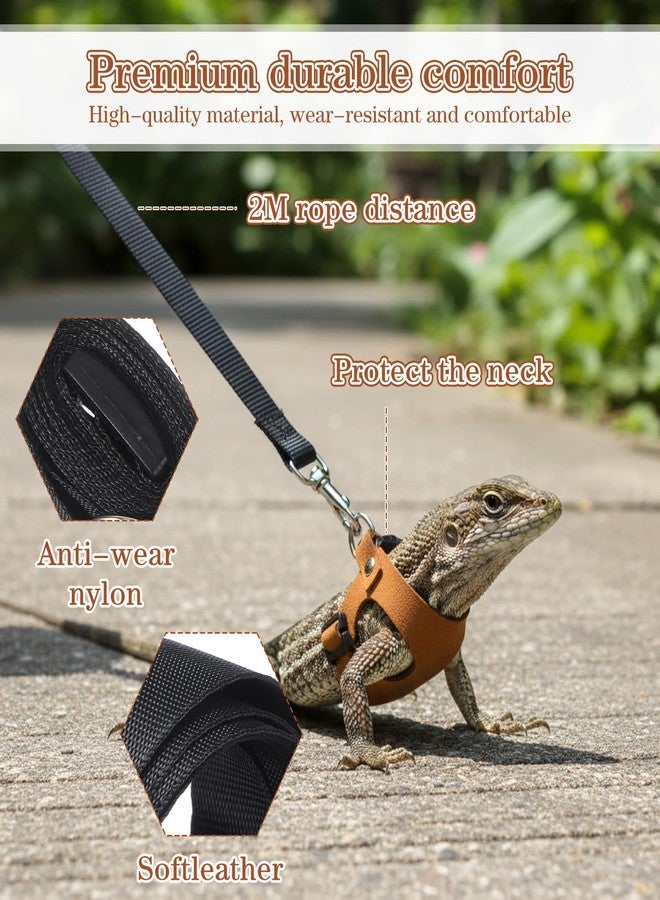 طقم مقود وحزام للتنين الملتحي، 3 قطع من الجلد الصناعي، حزام ومقود قابل للتعديل للتنين الملتحي، حبل جر للسحالي والحيوانات الصغيرة للمشي في الهواء الطلق (بني/صغير، متوسط، كبير) - Image 4